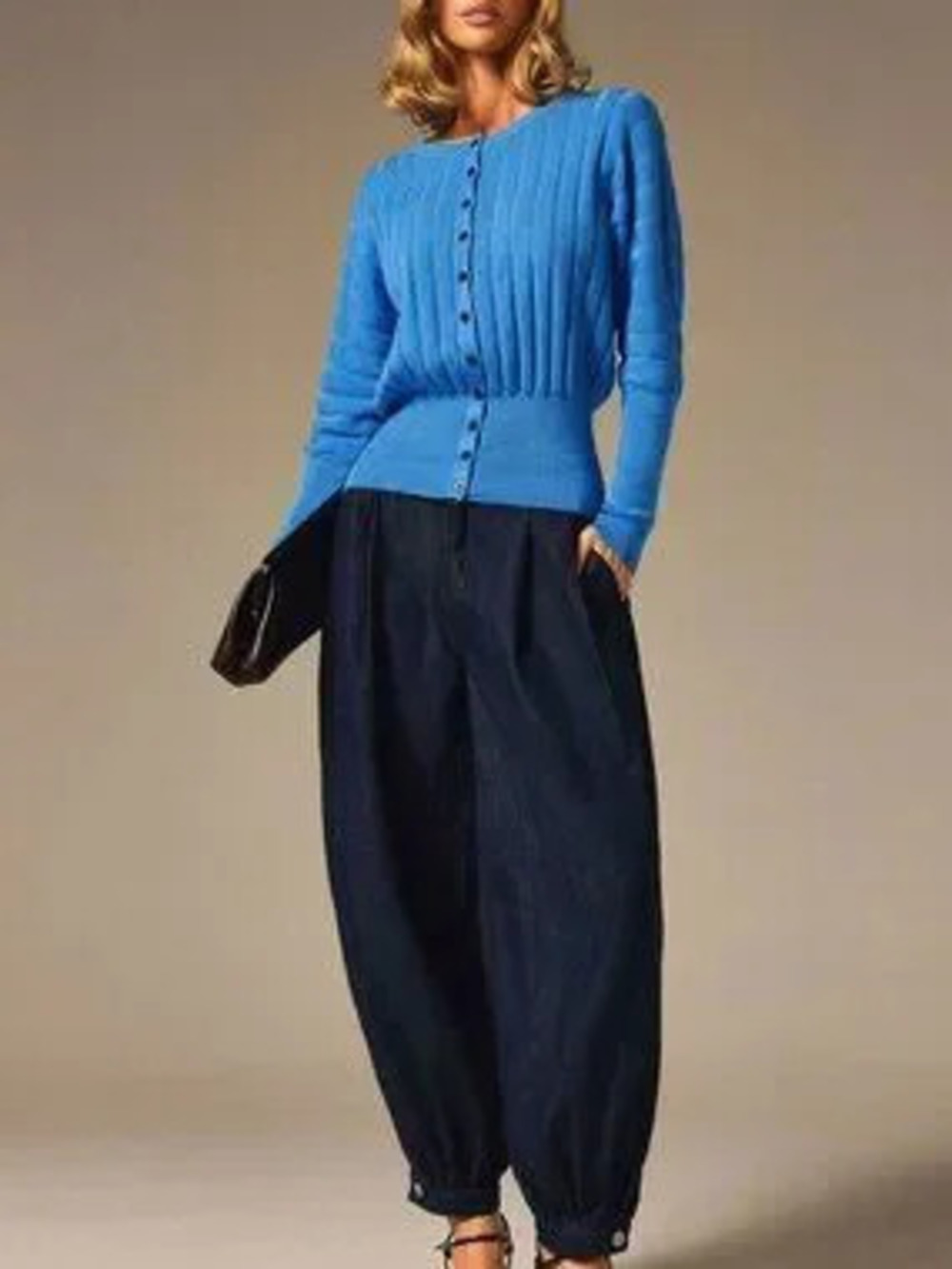Royal Blue Casual Women's Elegant Ribbed Texture Knit Sweater top